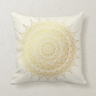 Elegant Gold on Cream Floral Henna Mandala Cushion