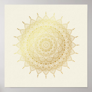 Elegant Gold on Cream Floral Henna Mandala Poster