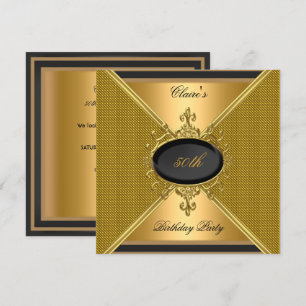 Elegant Gold On Gold Black 50th Birthday Party Invitation