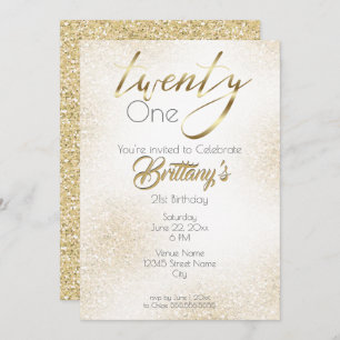 Elegant Gold on Gold Glitter and Calligraphy 21st Invitation