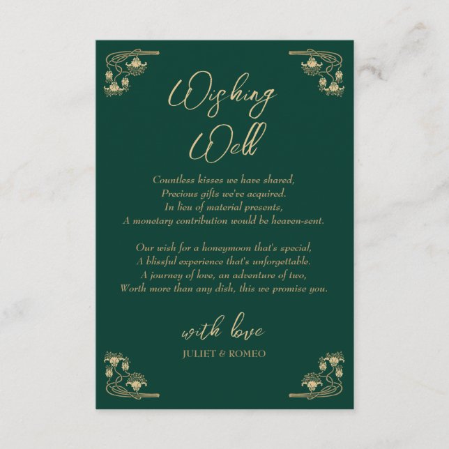 Elegant gold on green Art Deco wishing well Card (Front)