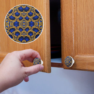 Elegant Gold on Saphire Pattern Ceramic Knob