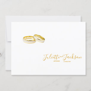 Elegant gold on white personalised wedding rings invitation