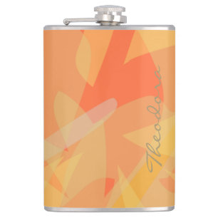 Elegant Gold Orange Abstract Floral Pattern Hip Flask
