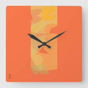 Elegant Gold Orange Abstract Floral Square Wall Clock