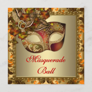 Elegant Gold Orange Red Masquerade Party Invitation