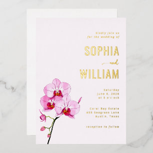 Elegant Gold Orchid Wedding Invitation