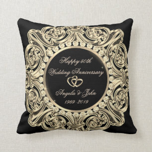 Elegant Gold Ornament  50th Wedding Anniversary Cushion