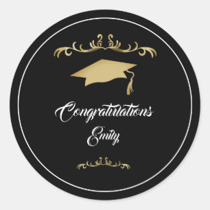 Elegant Gold Ornament Congratulations Graduate  Classic Round Sticker