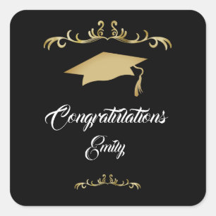 Elegant Gold Ornament Congratulations Graduate  Square Sticker
