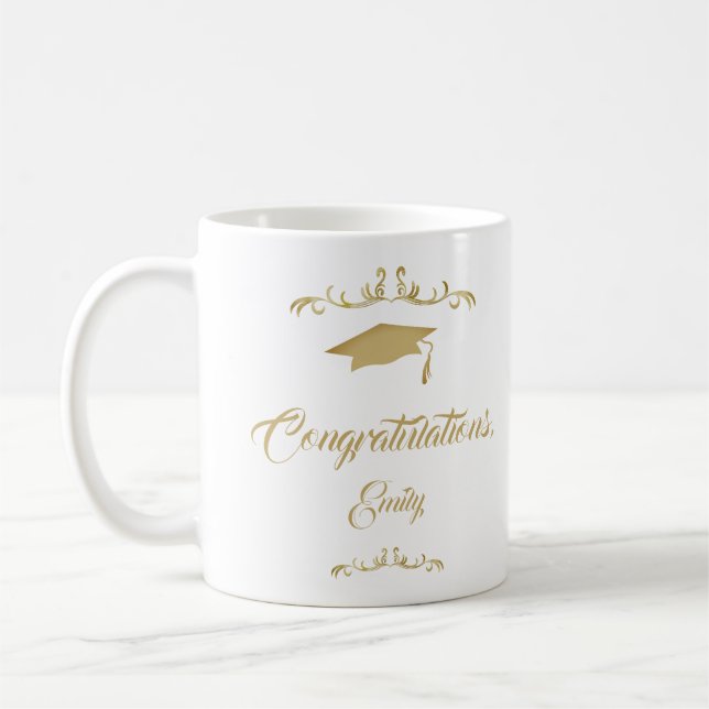 Elegant Gold Ornament Congratulations Graduation Coffee Mug (Left)