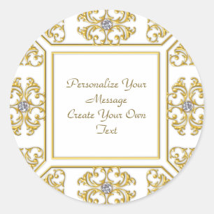 Elegant Gold Ornamental Border with Diamond Accent Classic Round Sticker