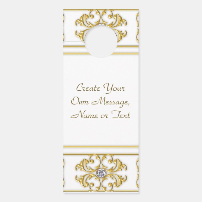 Elegant Gold Ornamental Border with Diamond Accent Door Hanger (Front)