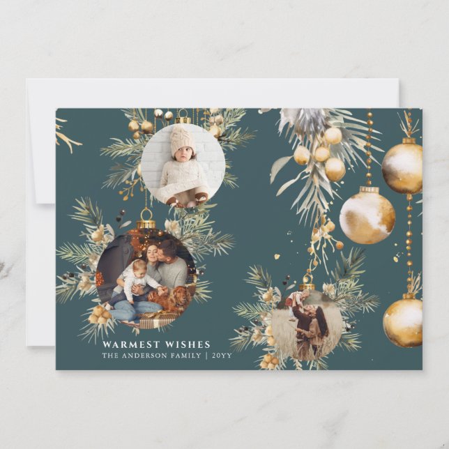Elegant Gold Ornaments Christmas Card (Front)