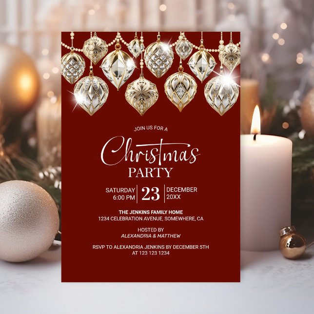Elegant Gold Ornaments Christmas Party Invitation (Creator Uploaded)