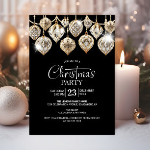 Elegant Gold Ornaments Christmas Party Invitation