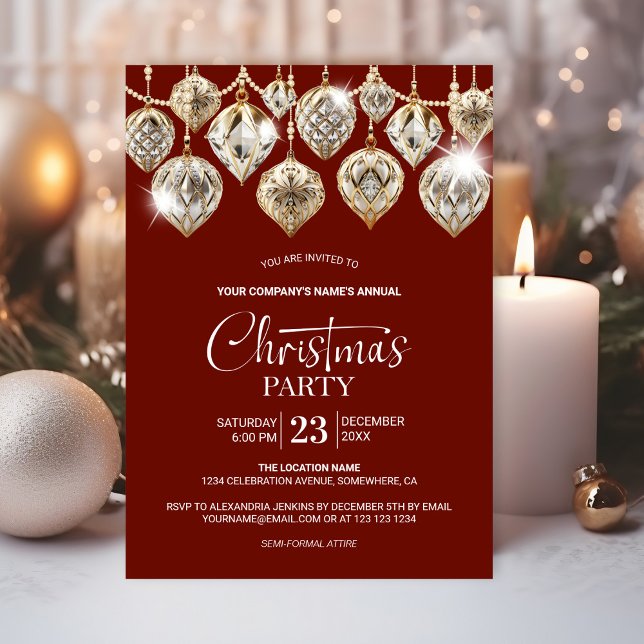 Elegant Gold Ornaments Corporate Christmas Party Invitation (Creator Uploaded)