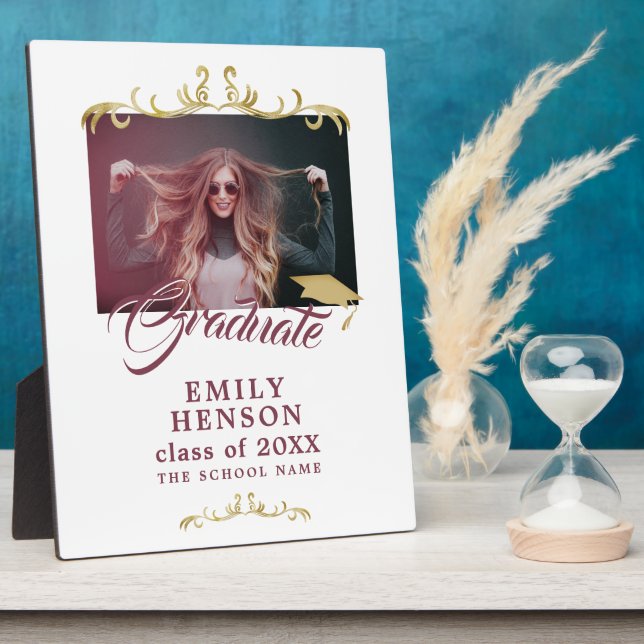 Elegant Gold Ornaments Grad Graduation Photo Plaque (Side)