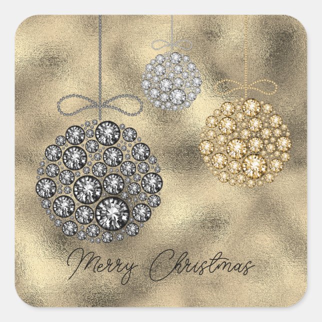 Elegant Gold Ornaments Merry Christmas  Square Sticker (Front)