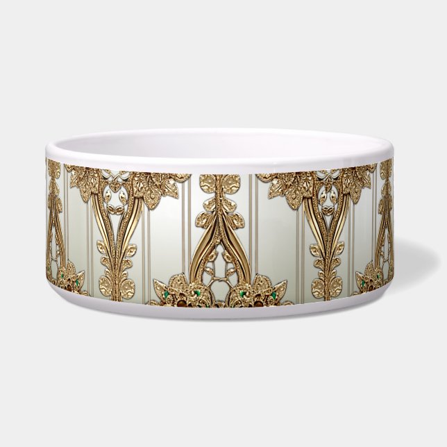 Elegant Gold Ornate Ceramic Pet Bowl (Front)