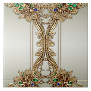 Elegant Gold Ornate Ceramic Tile