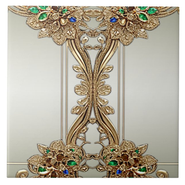 Elegant Gold Ornate Ceramic Tile (Front)