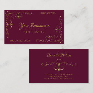 Elegant Gold Ornate Corners Burgundy Ornamental Business Card