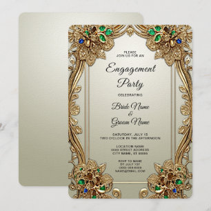 Elegant Gold Ornate Engagement Invitation