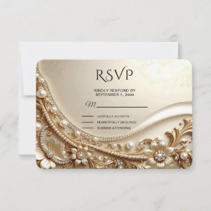 Elegant Gold Ornate Floral RSVP Card