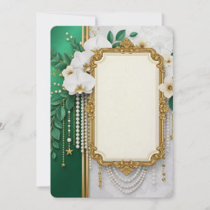 Elegant Gold Ornate Frame with White Orchids & Pea Holiday Card
