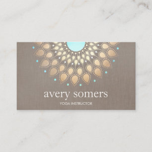 Elegant Gold Ornate Lotus Mandala Taupe Linen Look Business Card
