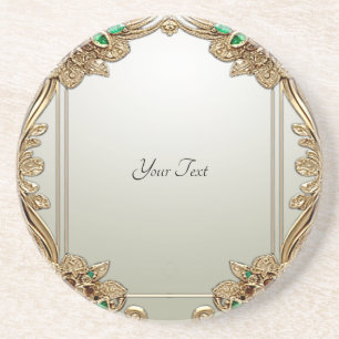 Elegant Gold Ornate Sandstone Coaster