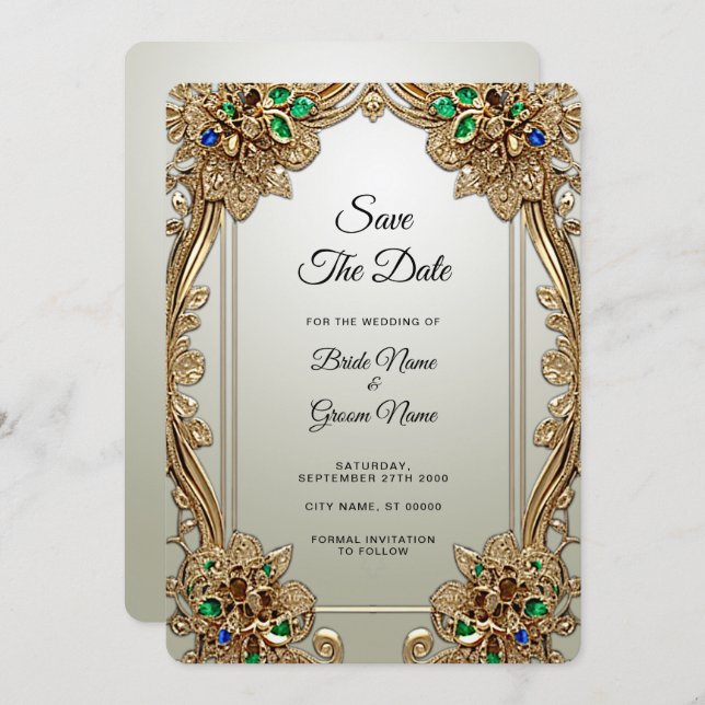 Elegant Gold Ornate Save The Date (Front/Back)