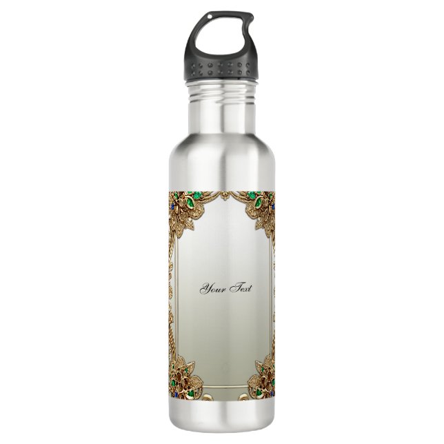 Elegant Gold Ornate Water Bottle (Front)