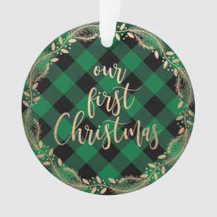 Elegant gold our first Christmas as Mr & Mrs photo Ornament