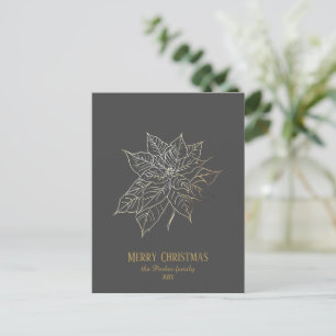 Elegant Gold Outline Poinsettia on Dark Background Holiday Postcard