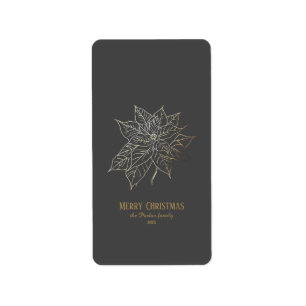 Elegant Gold Outline Poinsettia on Dark Background Label