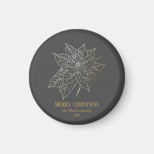 Elegant Gold Outline Poinsettia on Dark Background Magnet