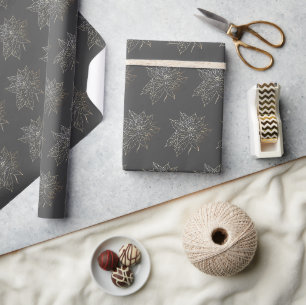 Elegant Gold Outline Poinsettia on Dark Background Wrapping Paper