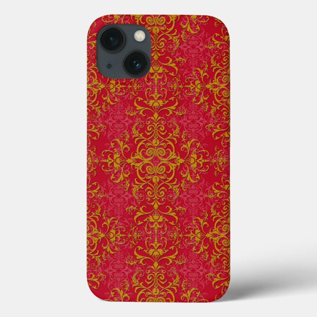 Elegant Gold over Pinkish Red Damask Pattern Case-Mate iPhone Case (Back)