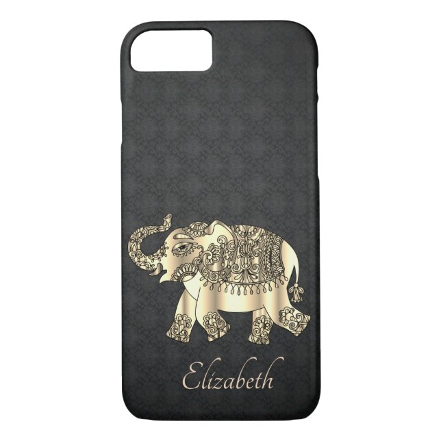 Elegant Gold Paisley Elephant,Damask-Personalised Case-Mate iPhone Case (Back)
