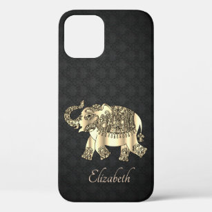 Elegant Gold Paisley Elephant,Damask-Personalised iPhone 12 Case
