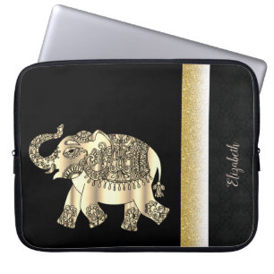 Elegant Gold Paisley Elephant,Damask -Personalised Laptop Sleeve