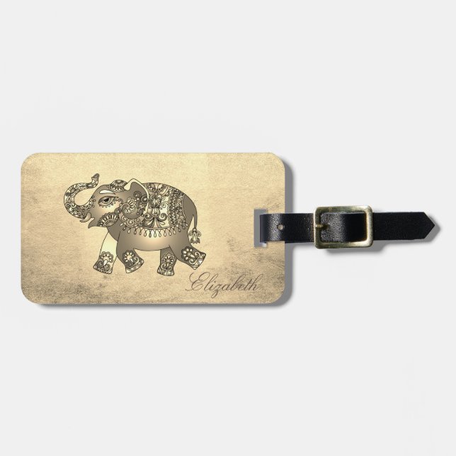 Elegant Gold,Paisley Elephant  Luggage Tag (Front Horizontal)