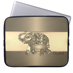 Elegant Gold Paisley Elephant -Personalised Laptop Sleeve