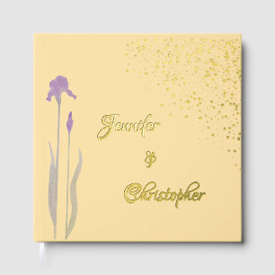 Elegant Gold & Pale Purple Watercolor Iris Wedding Guest Book