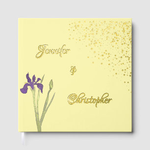 Elegant Gold & Pale Purple Watercolor Iris Wedding Guest Book