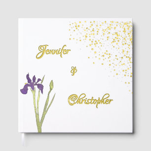 Elegant Gold & Pale Purple Watercolor Iris Wedding Guest Book