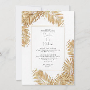 Elegant Gold Palm Leaves Wedding Invitation 