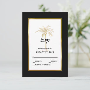 Elegant Gold Palm Tree Modern Wedding RSVP Card